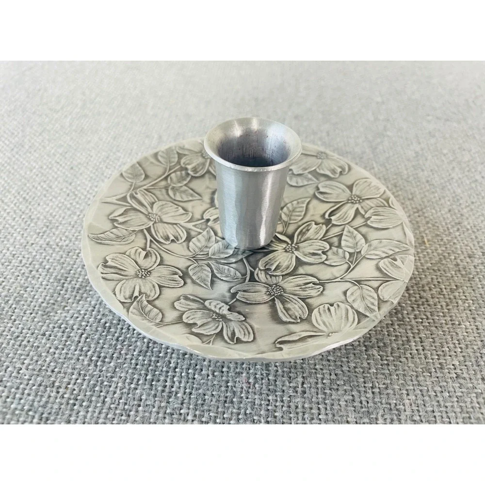 Wendell August Forge Handmade Aluminum Rose Floral Candle Holder Footed USA